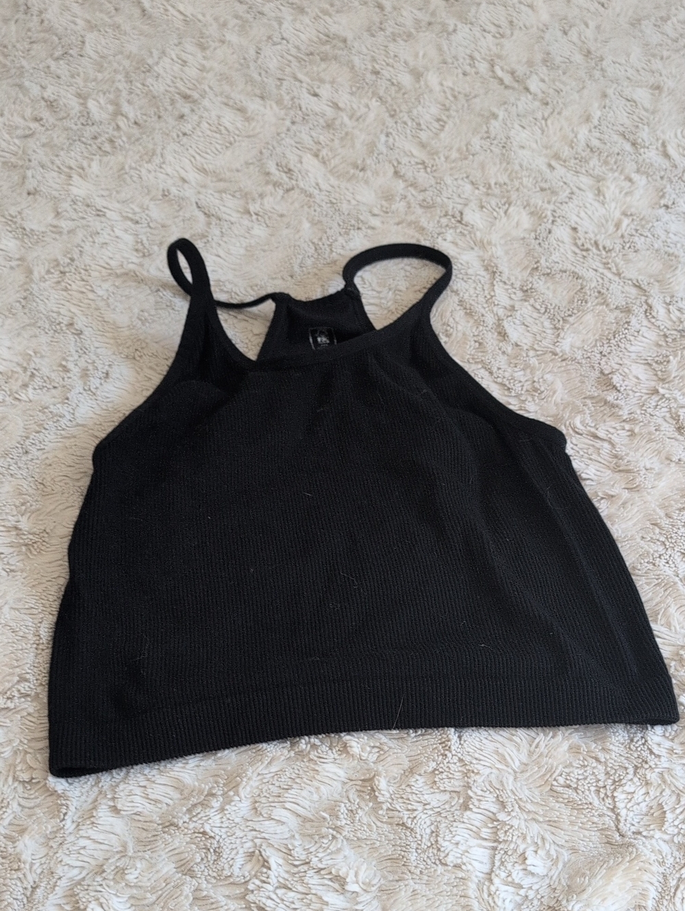 Women's Black Ribbed Tank Crop Top - Slim-Strap Knit